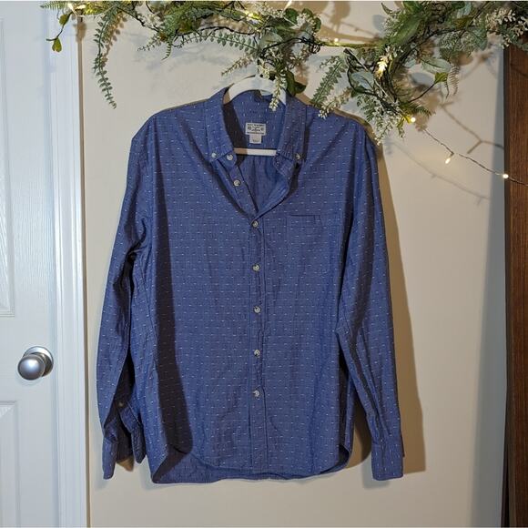 J. Crew Quality Woven Blue Polka Dot Cotton Button Up Shirt Size Large - Picture 4 of 7